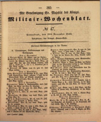 Militär-Wochenblatt Samstag 19. November 1842