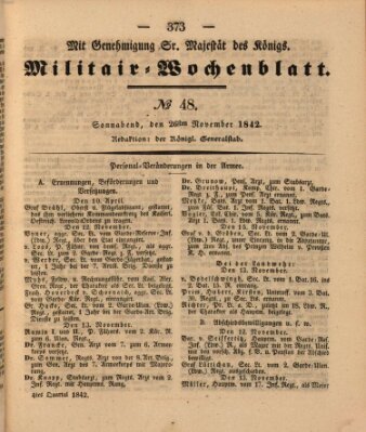 Militär-Wochenblatt Samstag 26. November 1842