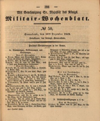 Militär-Wochenblatt Samstag 10. Dezember 1842