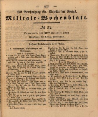 Militär-Wochenblatt Samstag 24. Dezember 1842