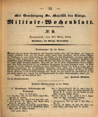 Militär-Wochenblatt Samstag 2. März 1844