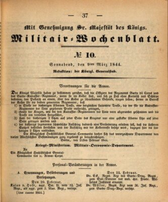 Militär-Wochenblatt Samstag 9. März 1844