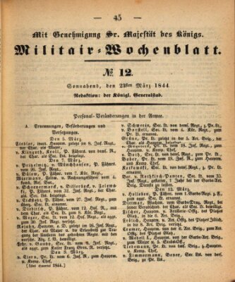 Militär-Wochenblatt Samstag 23. März 1844