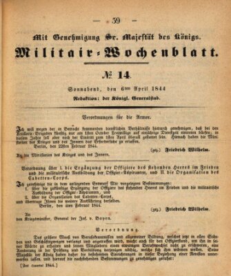 Militär-Wochenblatt Samstag 6. April 1844