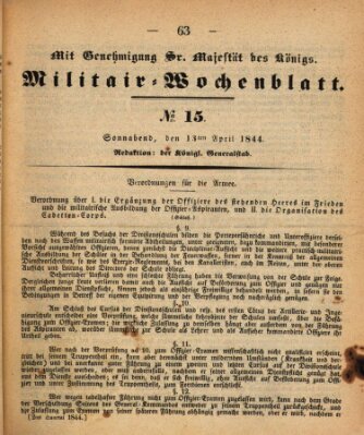 Militär-Wochenblatt Samstag 13. April 1844