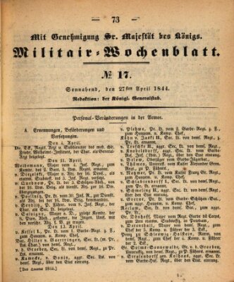 Militär-Wochenblatt Samstag 27. April 1844