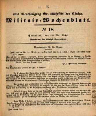 Militär-Wochenblatt Samstag 4. Mai 1844