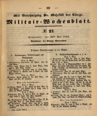 Militär-Wochenblatt Samstag 25. Mai 1844