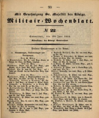 Militär-Wochenblatt Samstag 1. Juni 1844