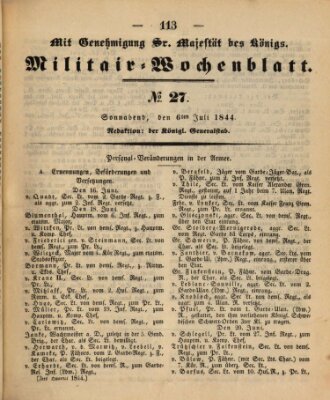 Militär-Wochenblatt Samstag 6. Juli 1844