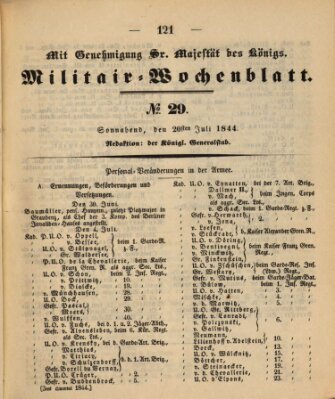 Militär-Wochenblatt Samstag 20. Juli 1844