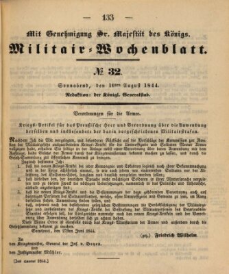 Militär-Wochenblatt Samstag 10. August 1844