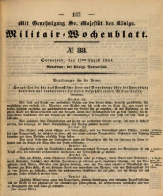 Militär-Wochenblatt Samstag 17. August 1844