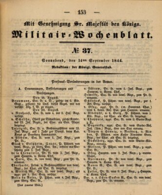 Militär-Wochenblatt Samstag 14. September 1844