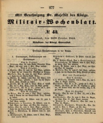 Militär-Wochenblatt Samstag 26. Oktober 1844