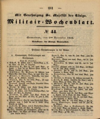 Militär-Wochenblatt Samstag 2. November 1844