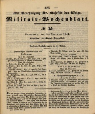 Militär-Wochenblatt Samstag 9. November 1844