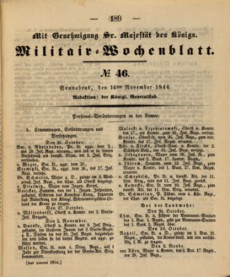 Militär-Wochenblatt Samstag 16. November 1844