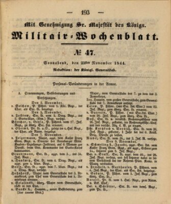 Militär-Wochenblatt Samstag 23. November 1844