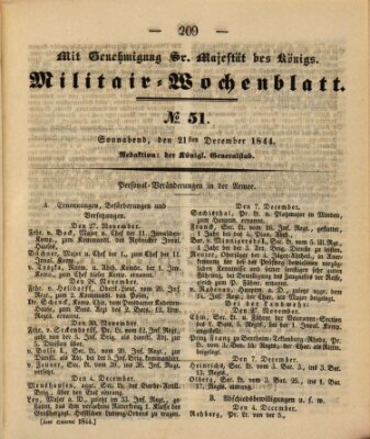 Militär-Wochenblatt Samstag 21. Dezember 1844