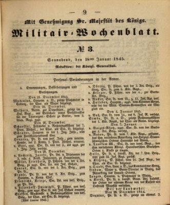 Militär-Wochenblatt Samstag 18. Januar 1845