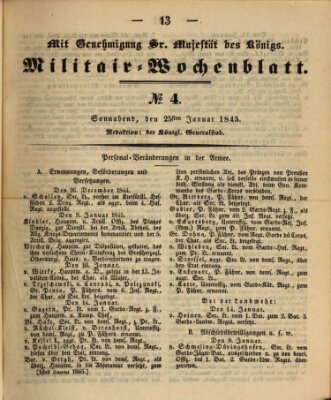 Militär-Wochenblatt Samstag 25. Januar 1845