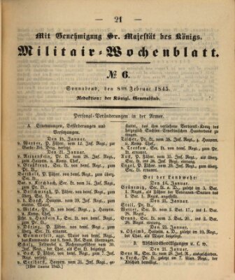 Militär-Wochenblatt Samstag 8. Februar 1845