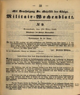 Militär-Wochenblatt Samstag 1. März 1845