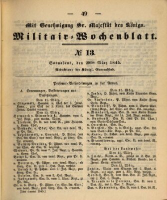 Militär-Wochenblatt Samstag 29. März 1845