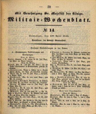 Militär-Wochenblatt Samstag 5. April 1845