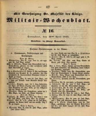 Militär-Wochenblatt Samstag 19. April 1845