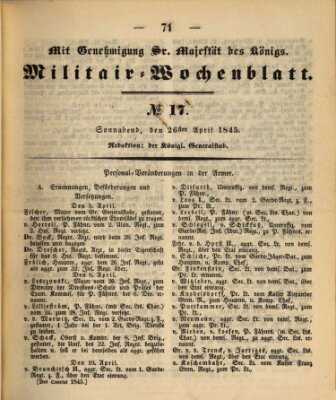 Militär-Wochenblatt Samstag 26. April 1845