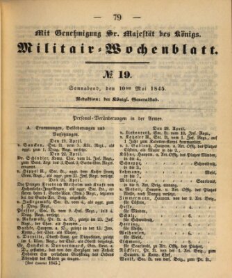 Militär-Wochenblatt Samstag 10. Mai 1845