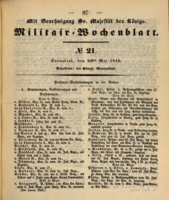 Militär-Wochenblatt Samstag 24. Mai 1845