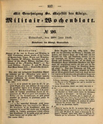 Militär-Wochenblatt Samstag 28. Juni 1845