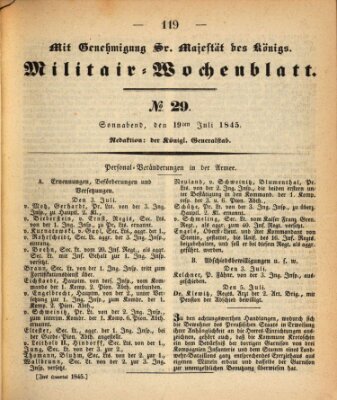 Militär-Wochenblatt Samstag 19. Juli 1845