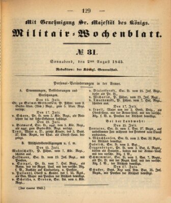 Militär-Wochenblatt Samstag 2. August 1845