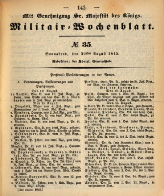 Militär-Wochenblatt Samstag 30. August 1845