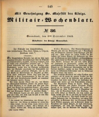 Militär-Wochenblatt Samstag 6. September 1845