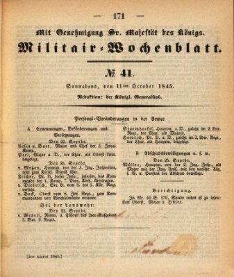 Militär-Wochenblatt Samstag 11. Oktober 1845
