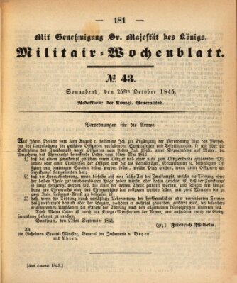 Militär-Wochenblatt Samstag 25. Oktober 1845