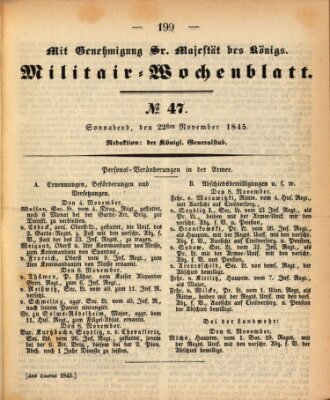 Militär-Wochenblatt Samstag 22. November 1845