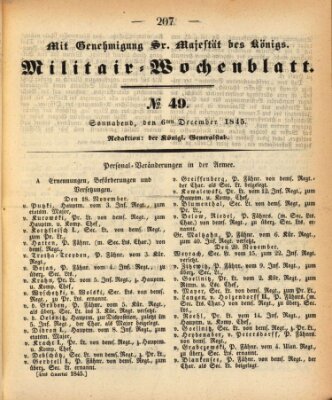 Militär-Wochenblatt Samstag 6. Dezember 1845