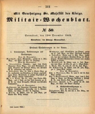 Militär-Wochenblatt Samstag 13. Dezember 1845