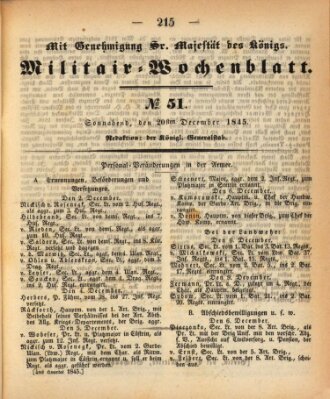 Militär-Wochenblatt Samstag 20. Dezember 1845