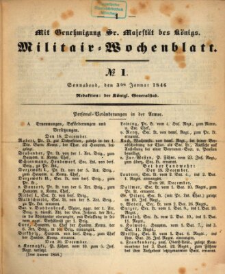 Militär-Wochenblatt Samstag 3. Januar 1846