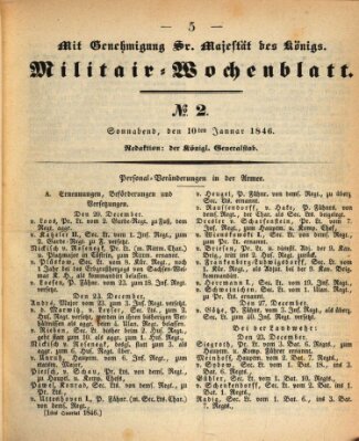 Militär-Wochenblatt Samstag 10. Januar 1846