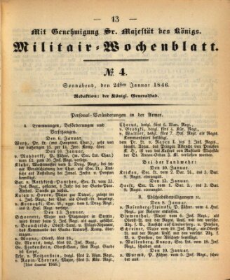 Militär-Wochenblatt Samstag 24. Januar 1846