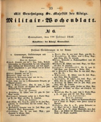 Militär-Wochenblatt Samstag 7. Februar 1846