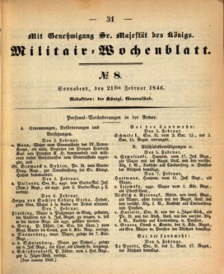 Militär-Wochenblatt Samstag 21. Februar 1846